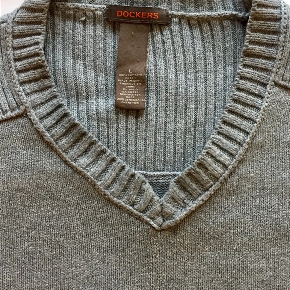 Dockers Men V Neck Sweater Large Gray Cotton - Picture 11 of 12